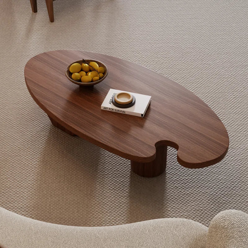 Japandi Brown Solid Wood Veneer Coffee Table - Japandi
