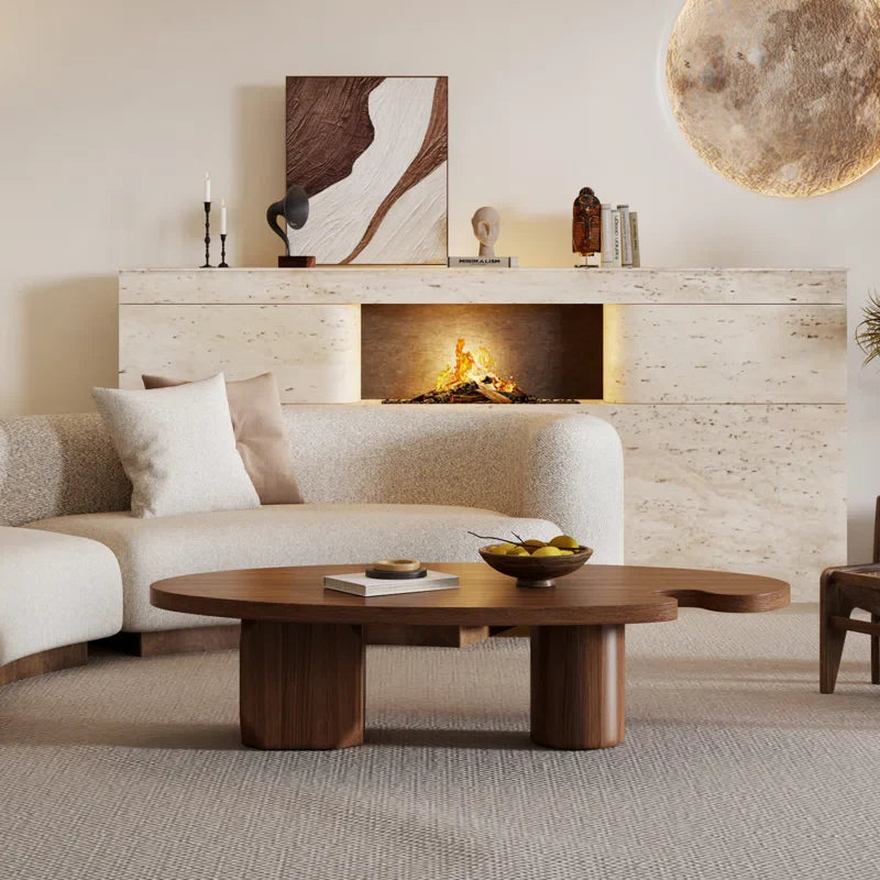Japandi Brown Solid Wood Veneer Coffee Table - Japandi