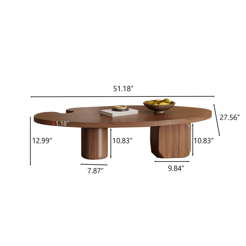 Japandi Brown Solid Wood Veneer Coffee Table - Japandi