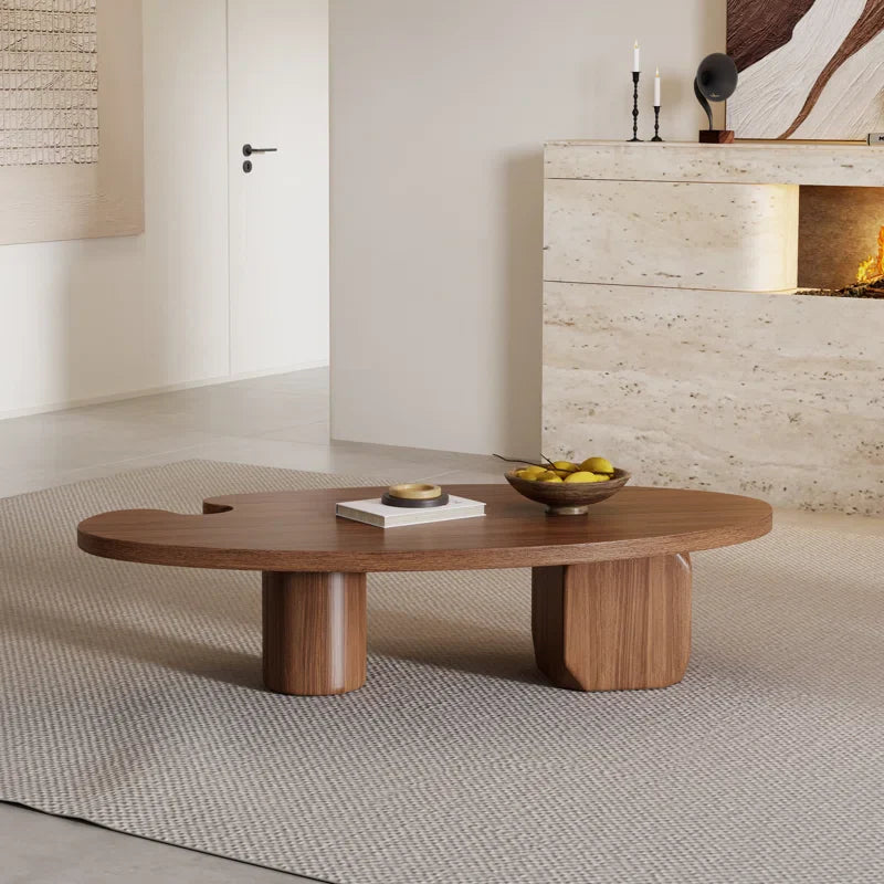 Japandi Brown Solid Wood Veneer Coffee Table - Japandi