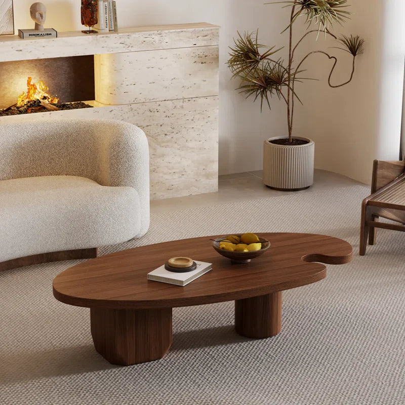 Japandi Brown Solid Wood Veneer Coffee Table - Japandi
