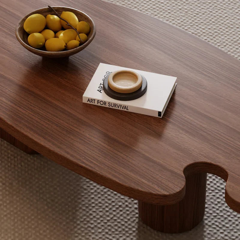 Japandi Brown Solid Wood Veneer Coffee Table - Japandi