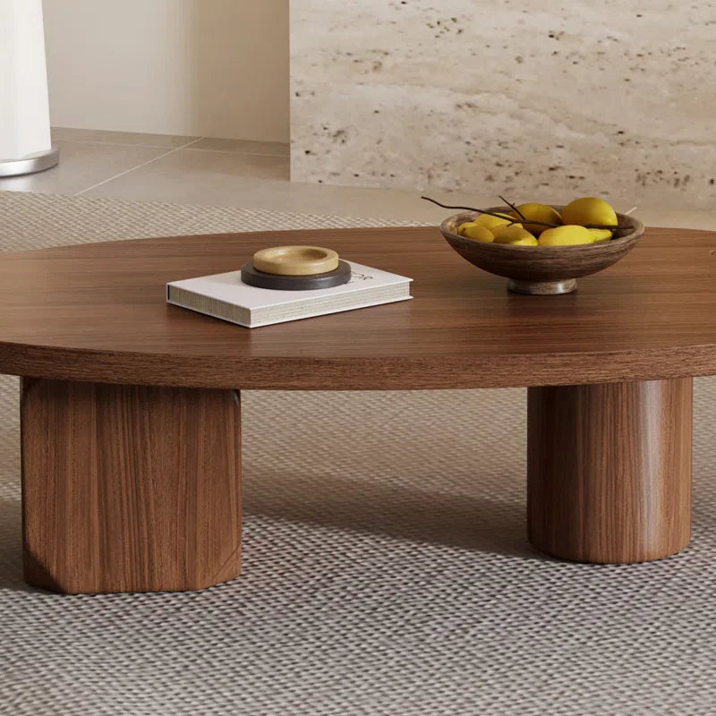 Japandi Brown Solid Wood Veneer Coffee Table - Japandi