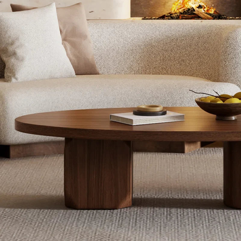 Japandi Brown Solid Wood Veneer Coffee Table - Japandi