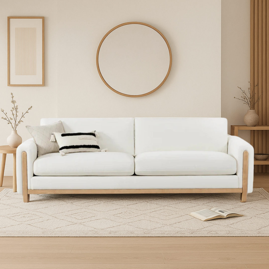 Ivory Upholstered Japandi Sofa - Japandi