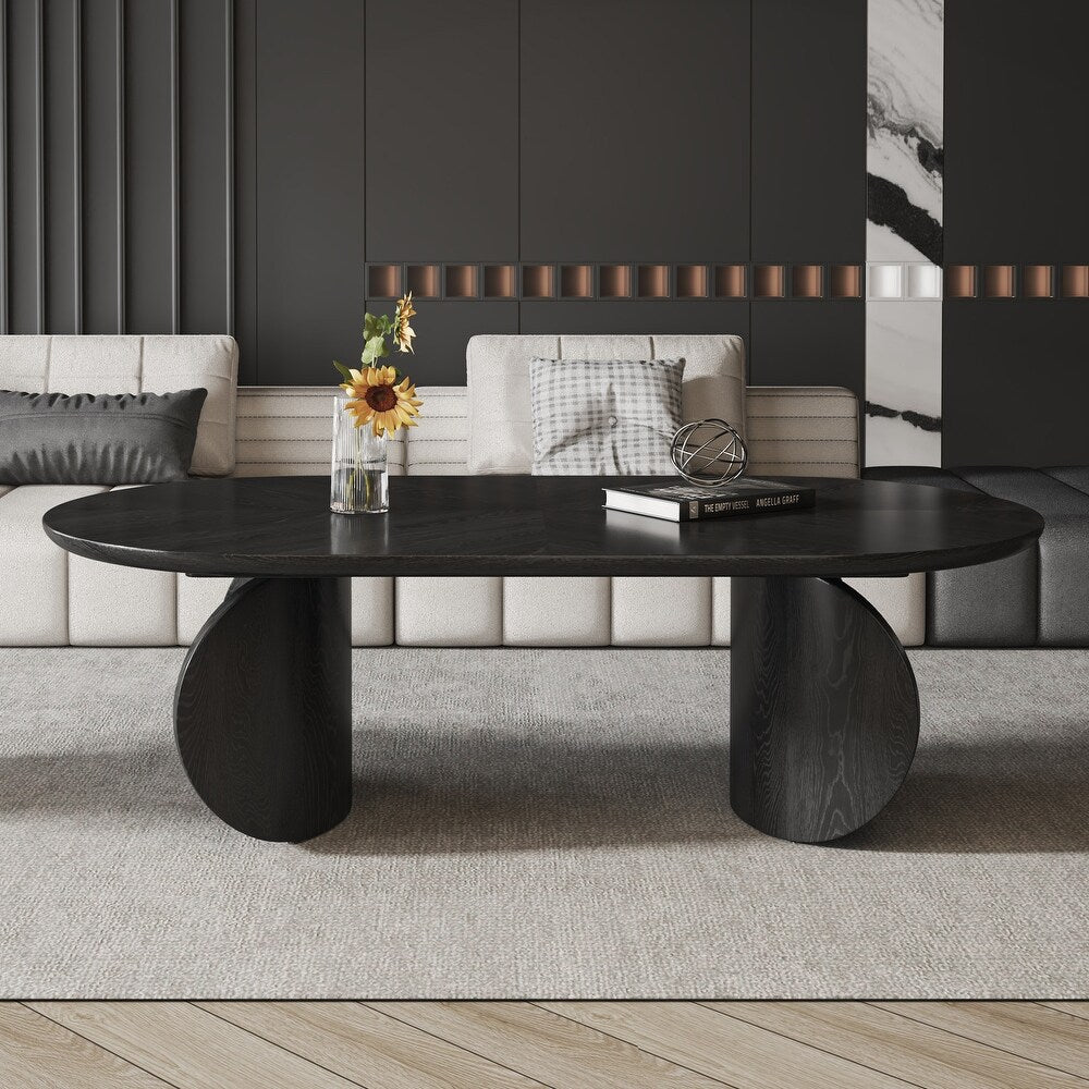 Black Oval Japandi Coffee Table - Japandi