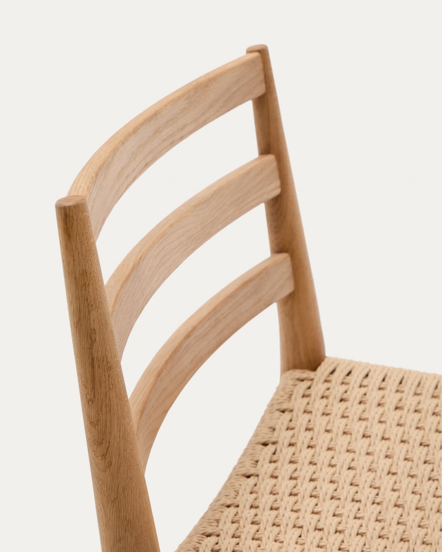 Japandi Wooden Stool Chair with Woven Rope Seat - Japandi
