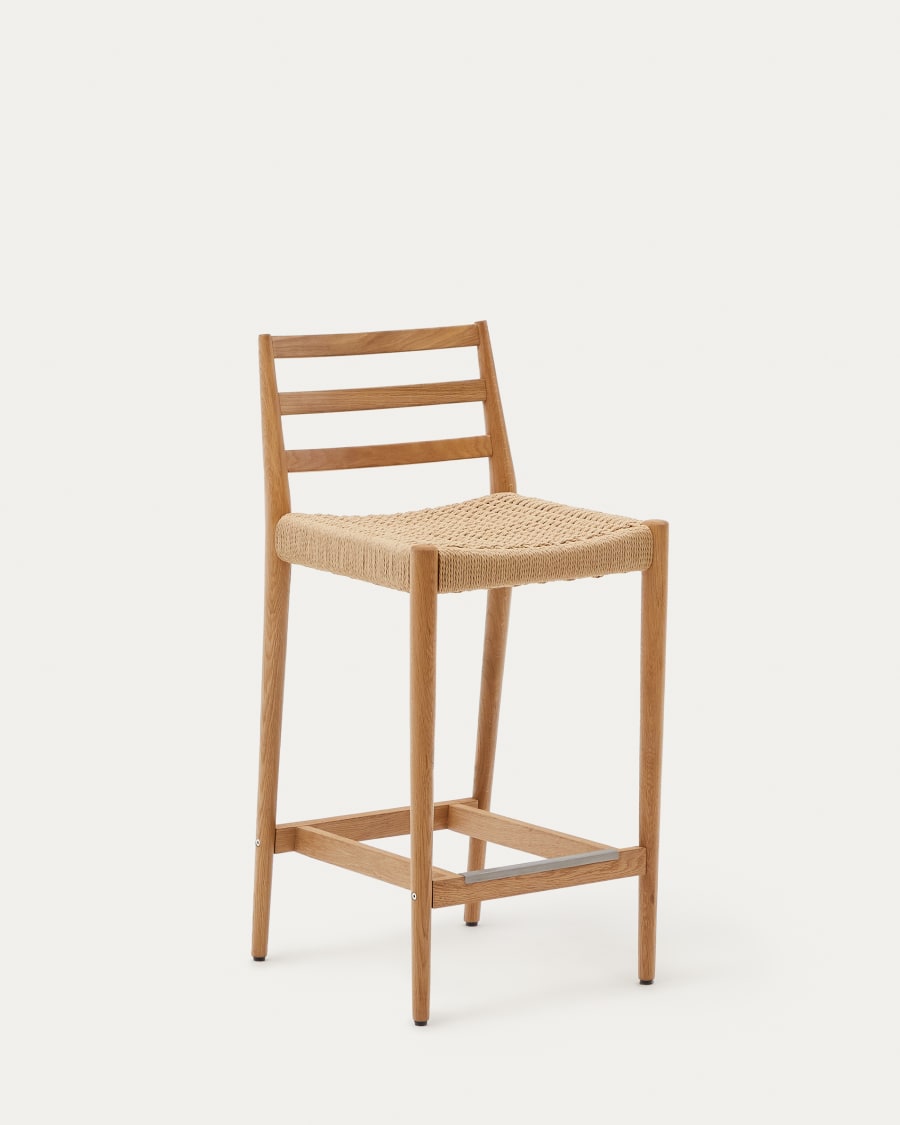 Japandi Wooden Stool Chair with Woven Rope Seat - Japandi