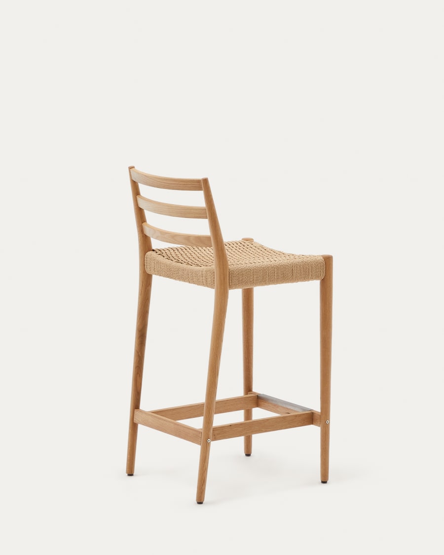Japandi Wooden Stool Chair with Woven Rope Seat - Japandi