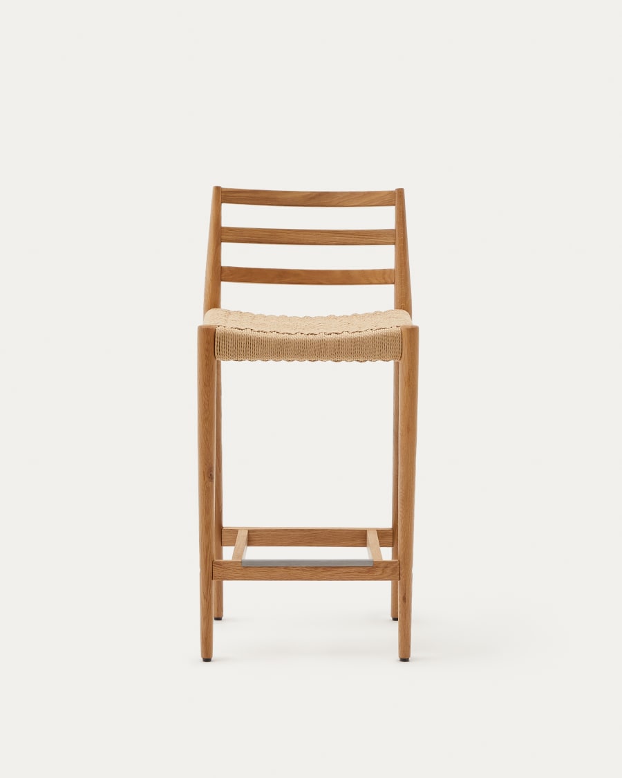 Japandi Wooden Stool Chair with Woven Rope Seat - Japandi