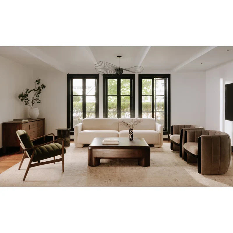 Large Upholstered Japandi Sofa in Neutral Fabric - Japandi