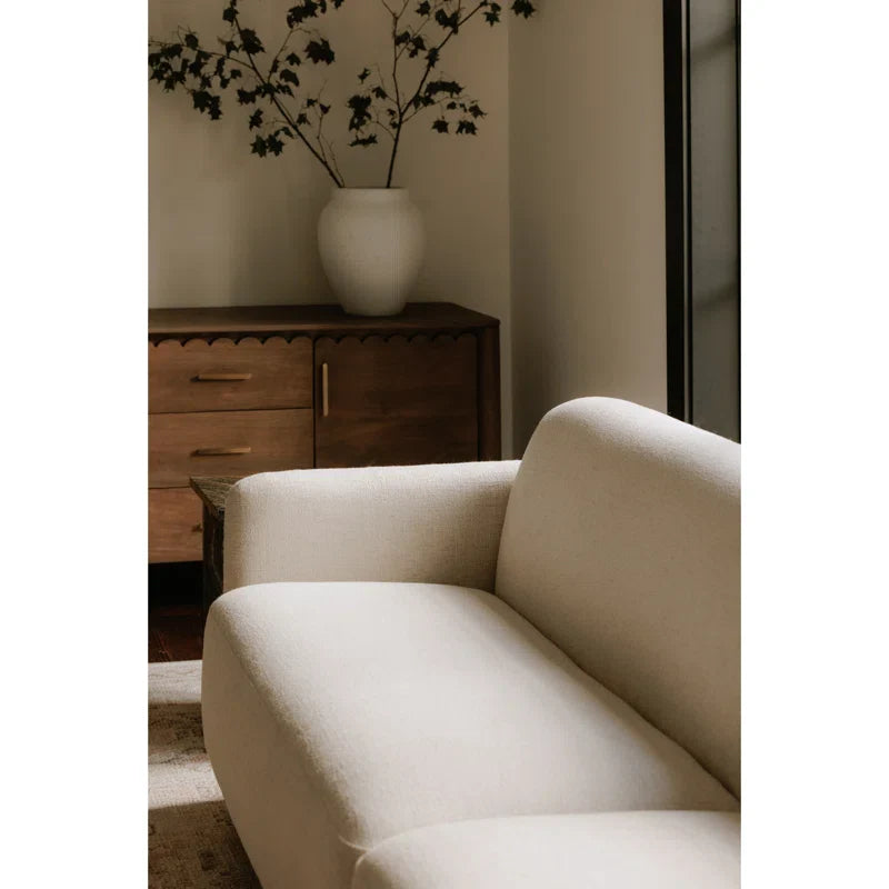 Large Upholstered Japandi Sofa in Neutral Fabric - Japandi