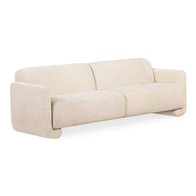 Large Upholstered Japandi Sofa in Neutral Fabric - Japandi