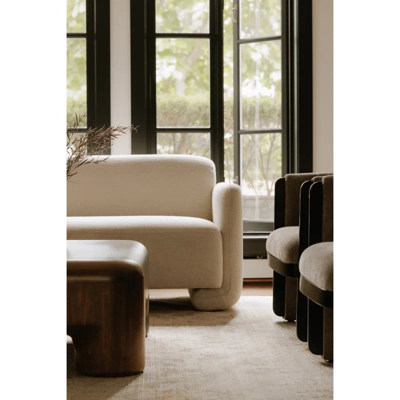 Large Upholstered Japandi Sofa in Neutral Fabric - Japandi