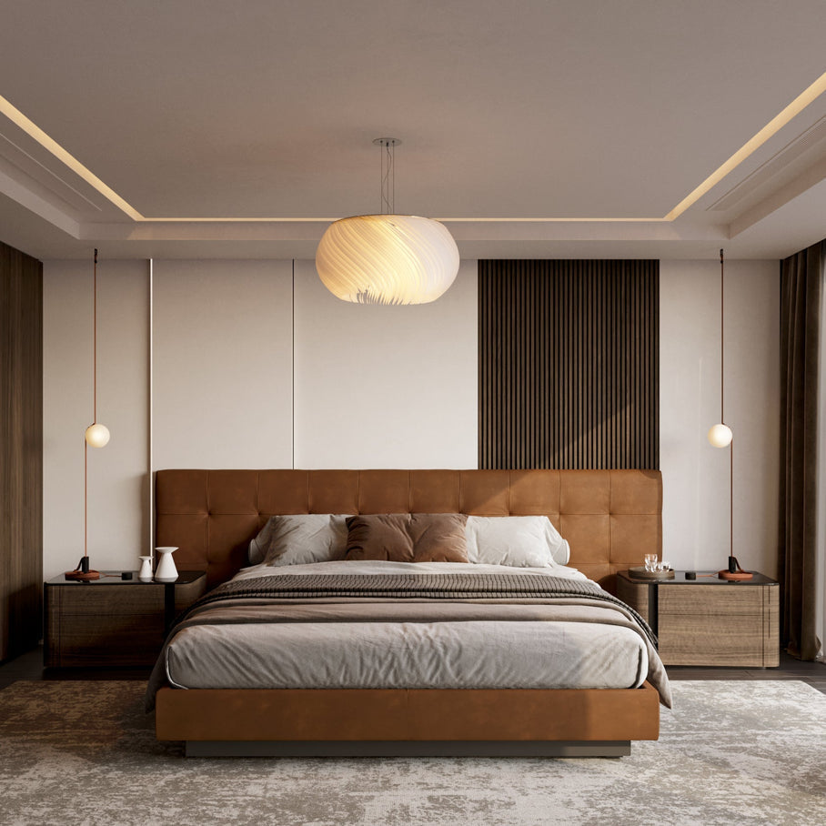 Japandi Curved Metal & Opal Glass Chandelier – Malakos - Japandi