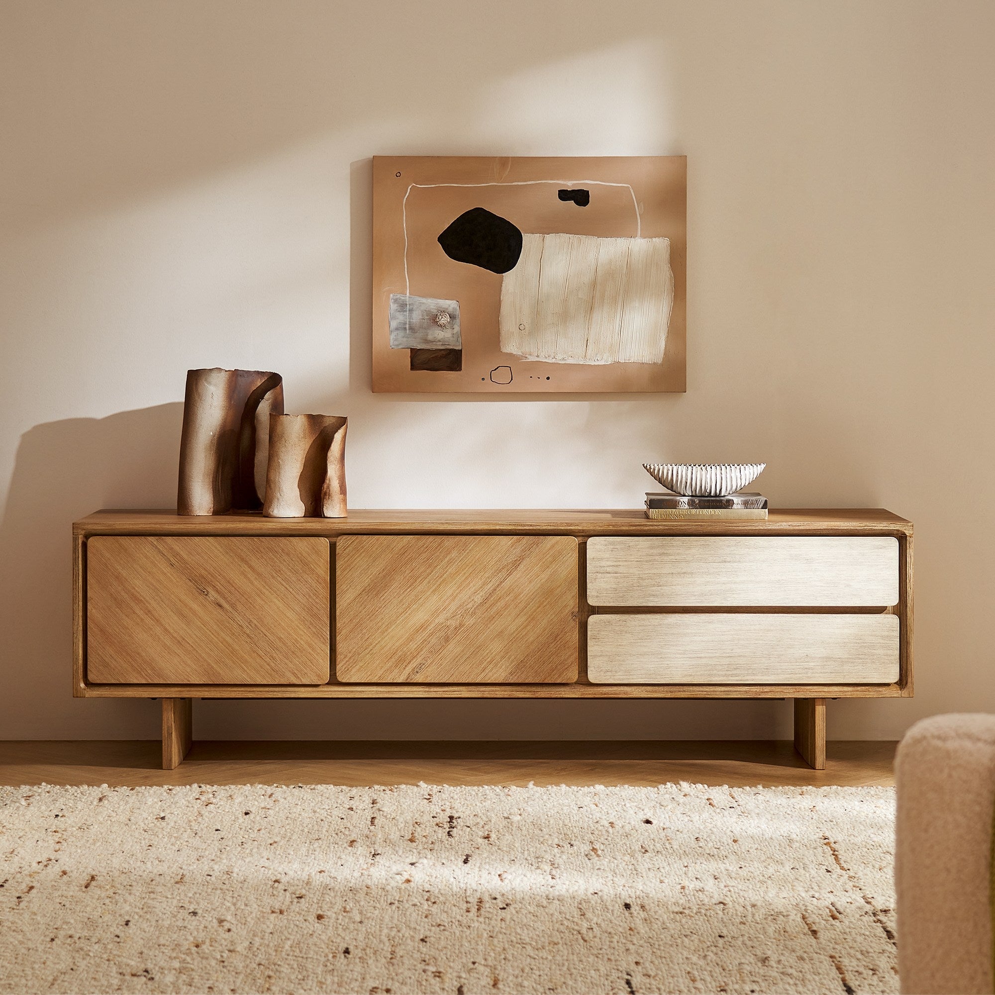 Japandi Rustic Wood TV Stand - Japandi