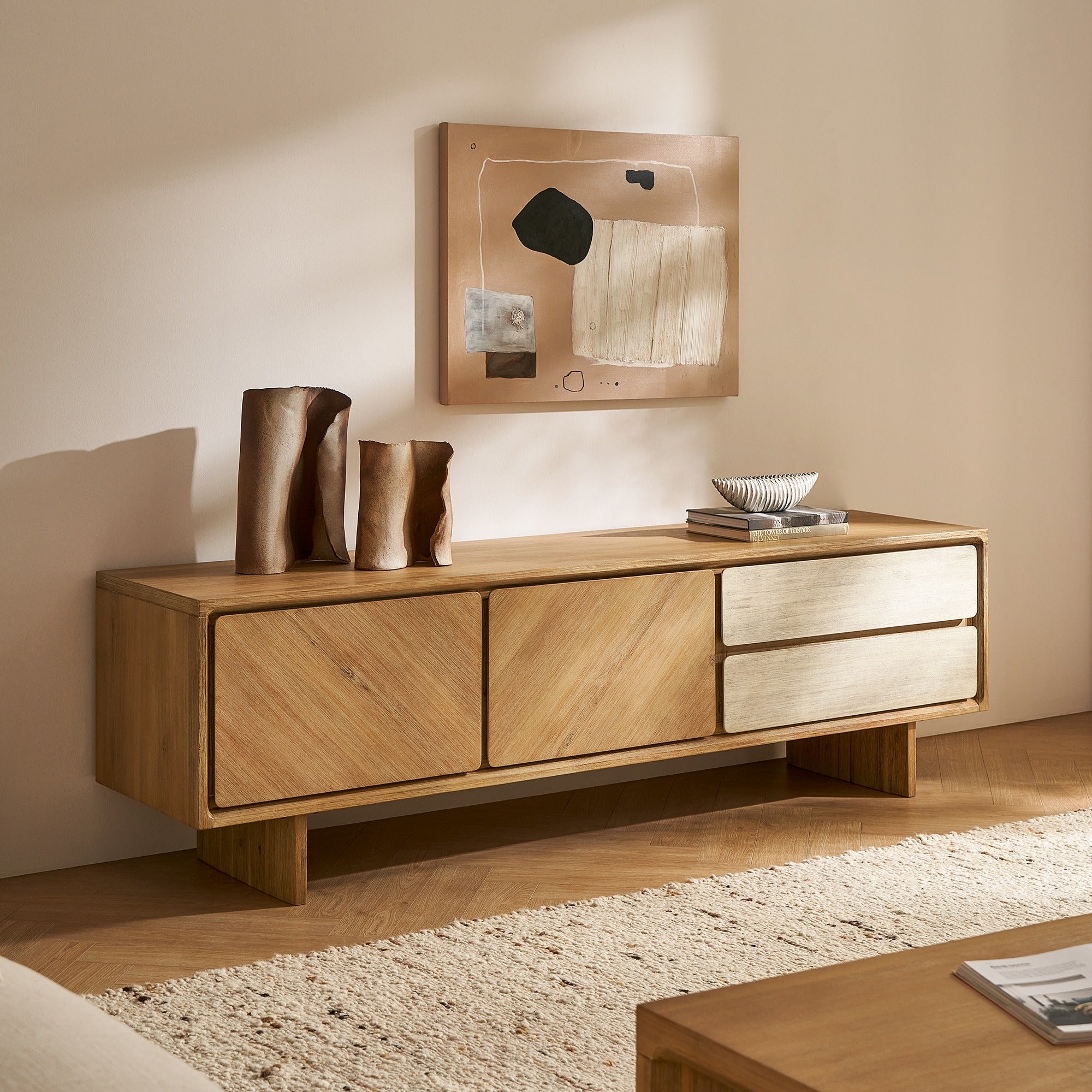 Japandi Rustic Wood TV Stand - Japandi