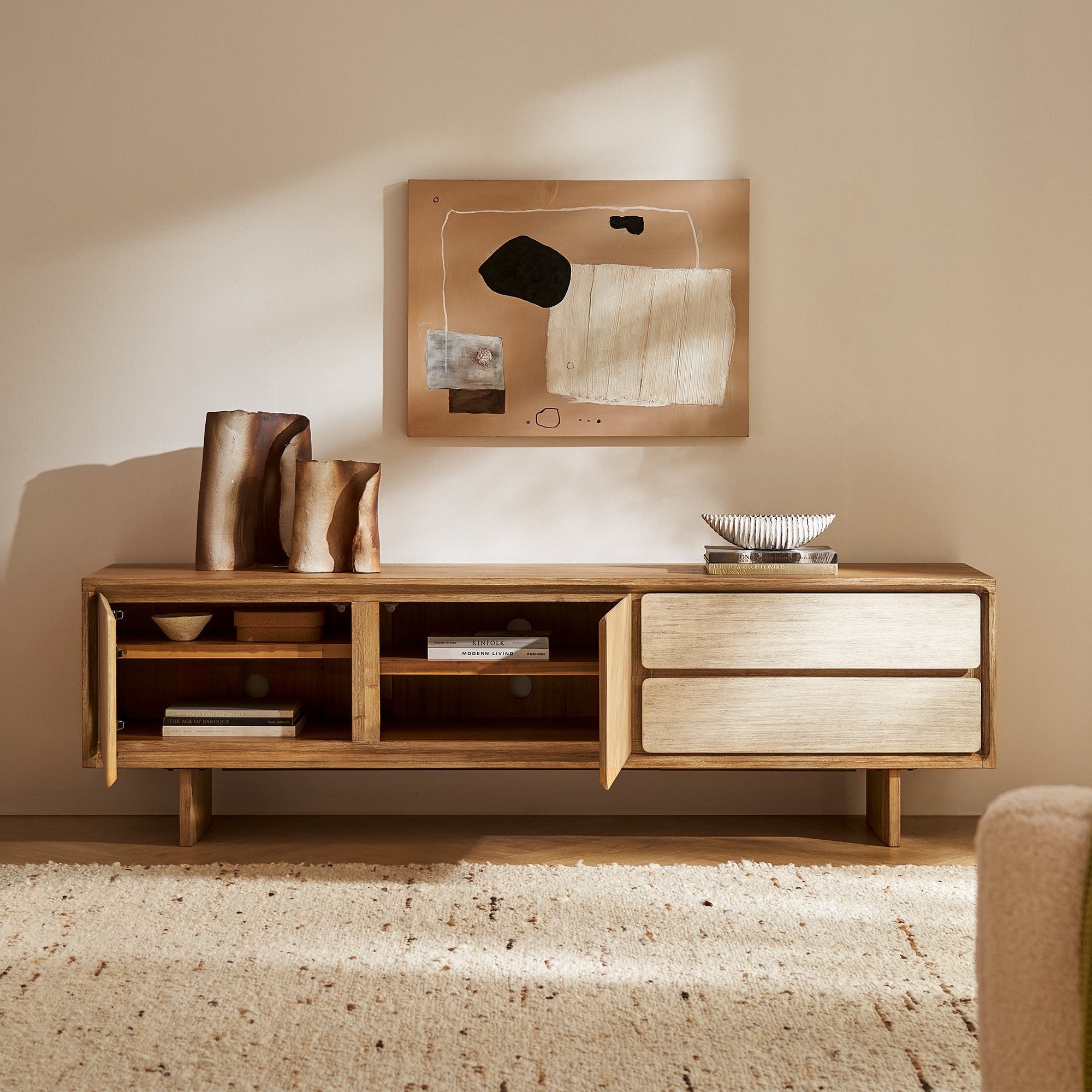 Japandi Rustic Wood TV Stand - Japandi