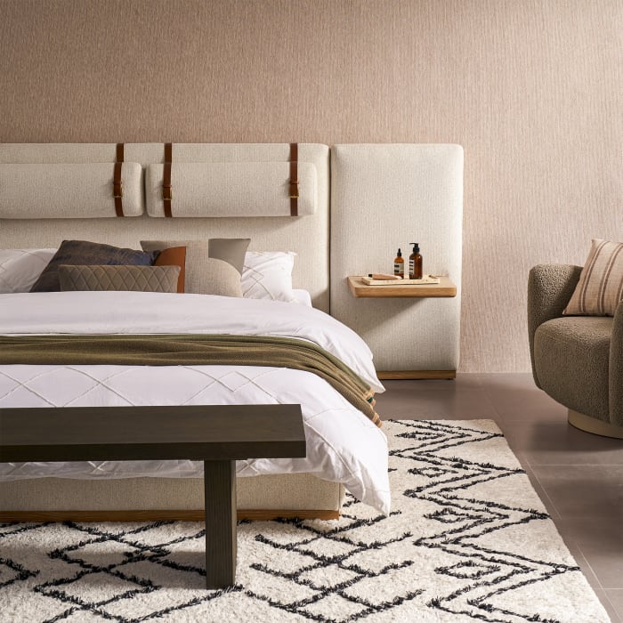 Japandi Bed with Extended Headboard - Japandi