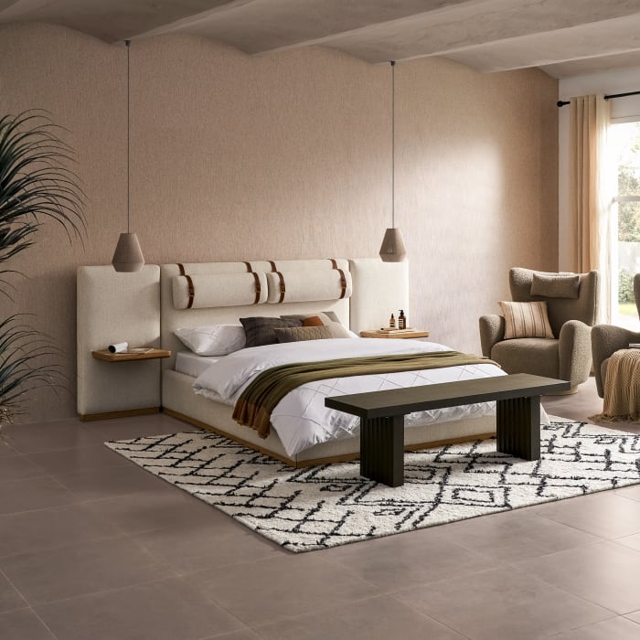 Japandi Bed with Extended Headboard - Japandi