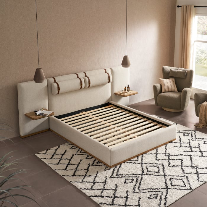 Japandi Bed with Extended Headboard - Japandi