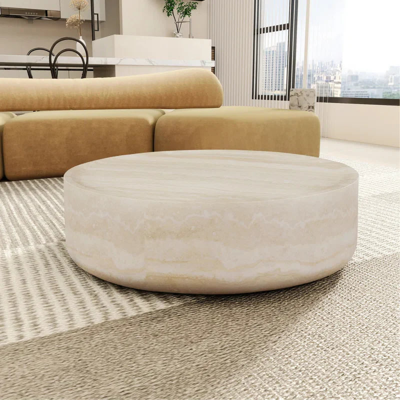 Japandi Round Travertine Coffee Table - Japandi