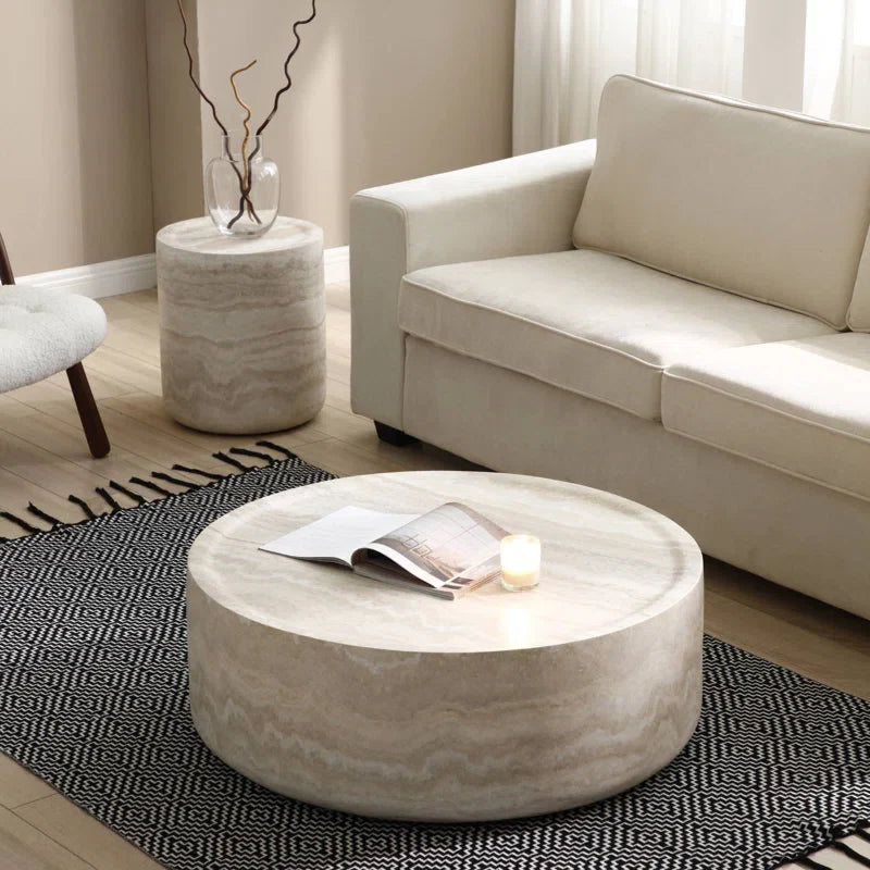 Japandi Round Travertine Coffee Table - Japandi