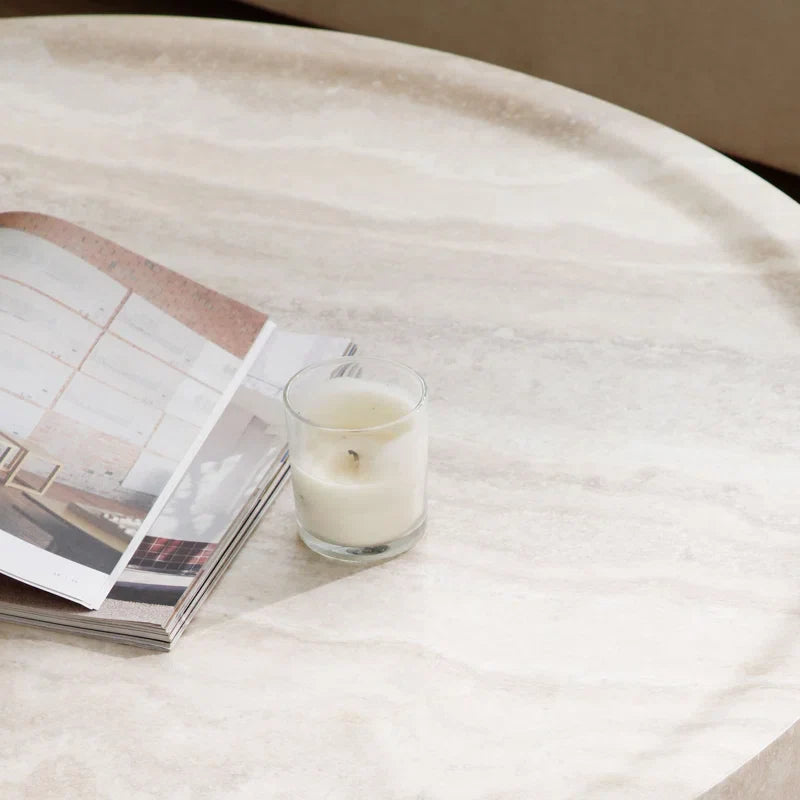 Japandi Round Travertine Coffee Table - Japandi