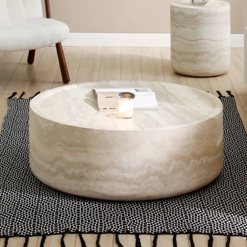 Japandi Round Travertine Coffee Table - Japandi