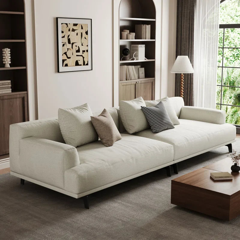 Cotton & Linen Japandi Sofa with Pillows - Japandi