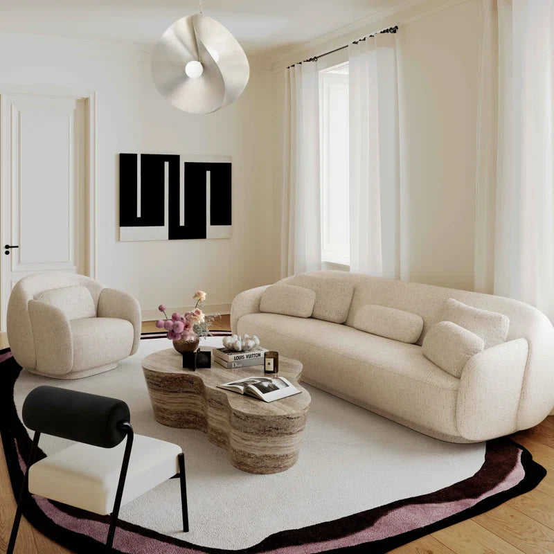 Cream Bouclé Japandi Sofa with Soft Cushions - Japandi