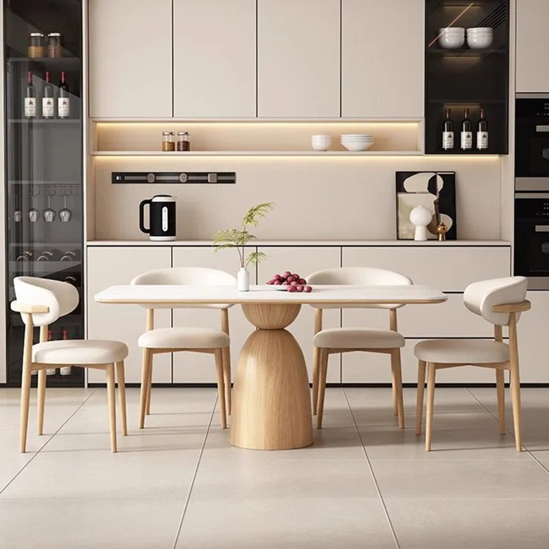 Cream Oak & Upholstered Chairs Japandi Dining Set – Cream Oak - Japandi