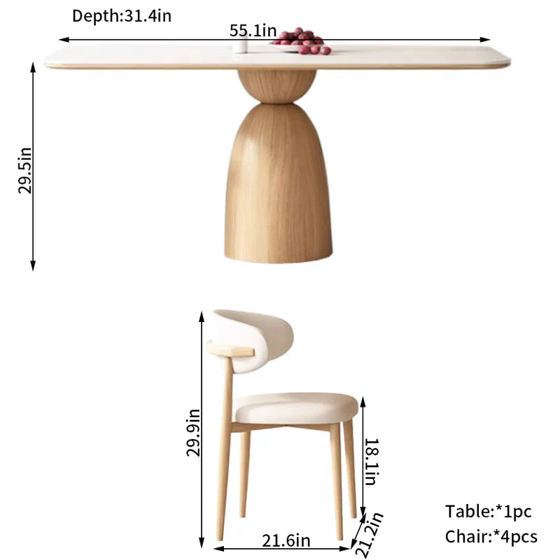 Cream Oak & Upholstered Chairs Japandi Dining Set – Cream Oak - Japandi