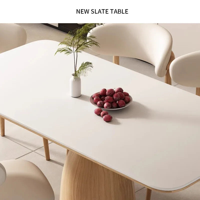 Cream Oak & Upholstered Chairs Japandi Dining Set – Cream Oak - Japandi