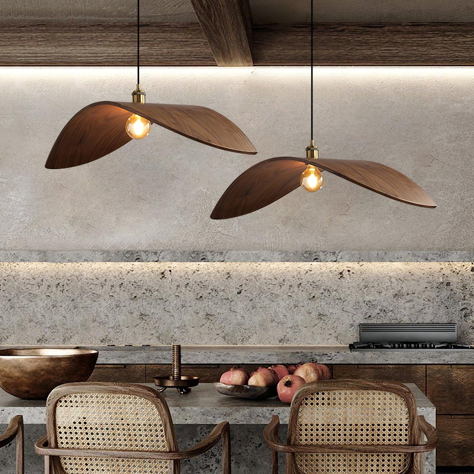 Japandi Curved Wood Pendant Light - Japandi