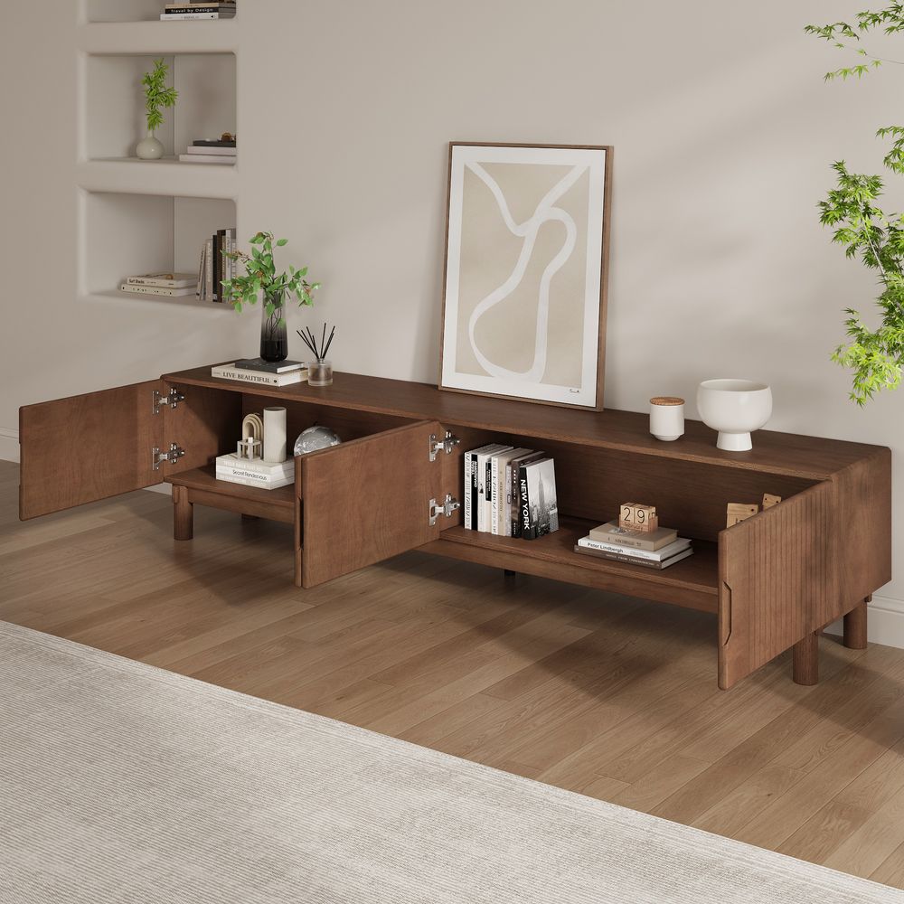 Japandi Grille Style Solid Wood TV Stand - Japandi