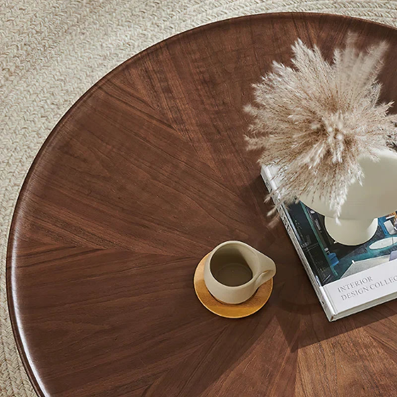 Modern Walnut Round Coffee Table - Daiel - Japandi