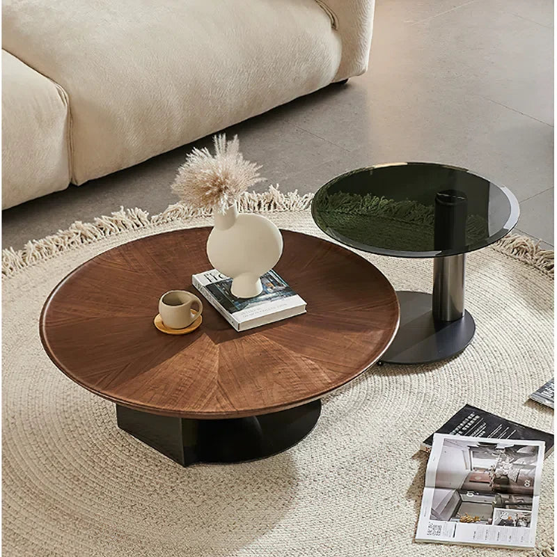 Modern Walnut Round Coffee Table - Daiel - Japandi