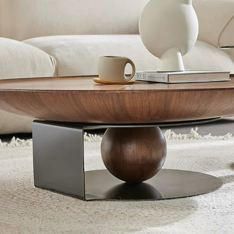 Modern Walnut Round Coffee Table - Daiel - Japandi