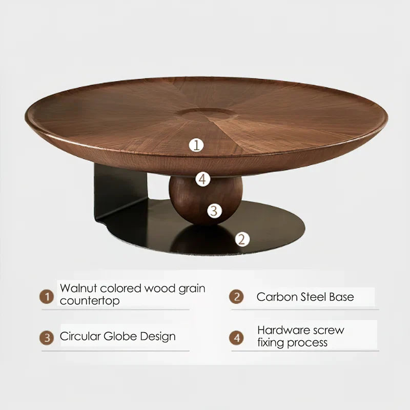 Modern Walnut Round Coffee Table - Daiel - Japandi