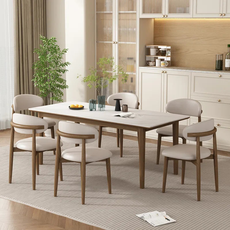 Dark Walnut & Black Leather Japandi Dining Set – Mckylee - Japandi