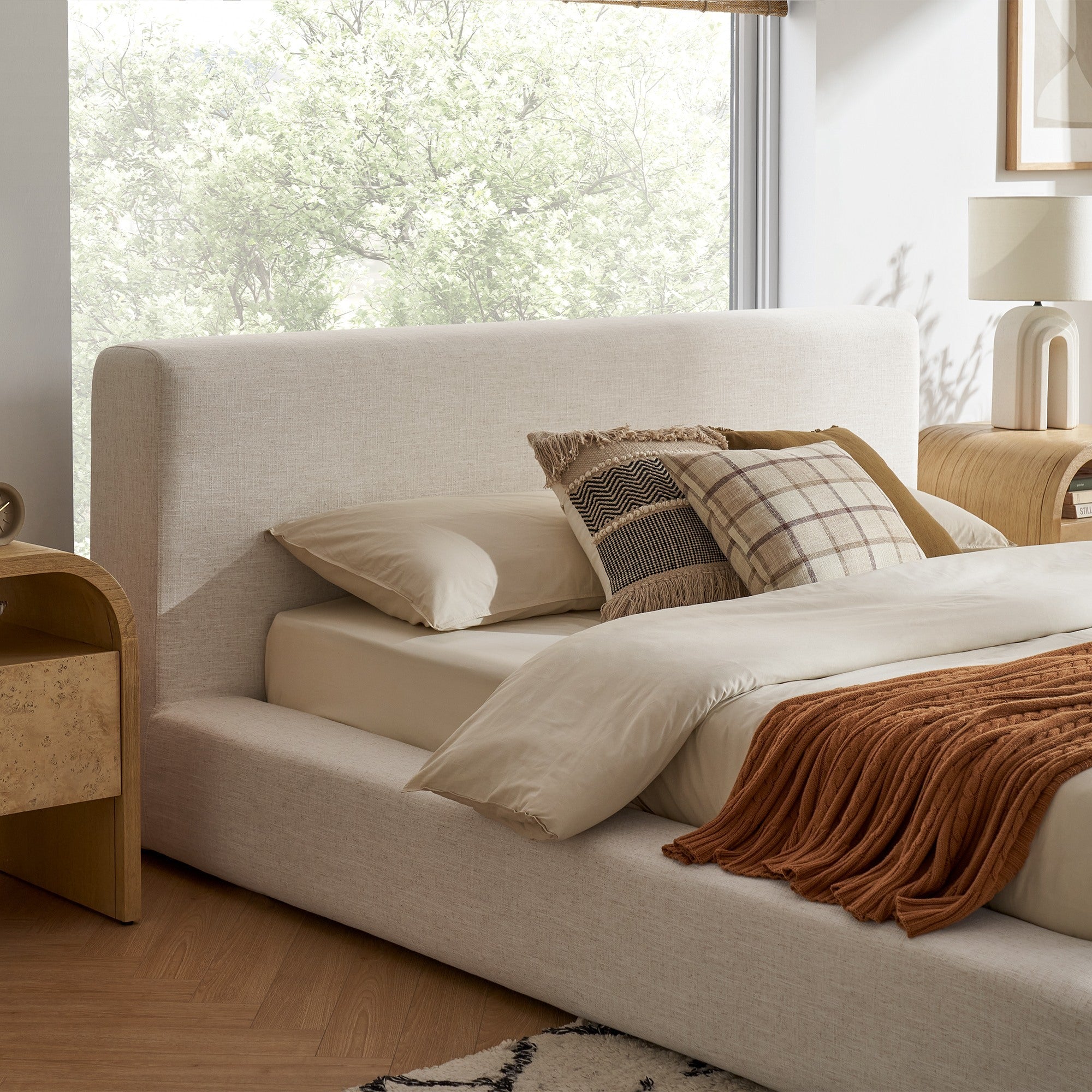 Japandi Linen Low Profile Platform Bed - Japandi