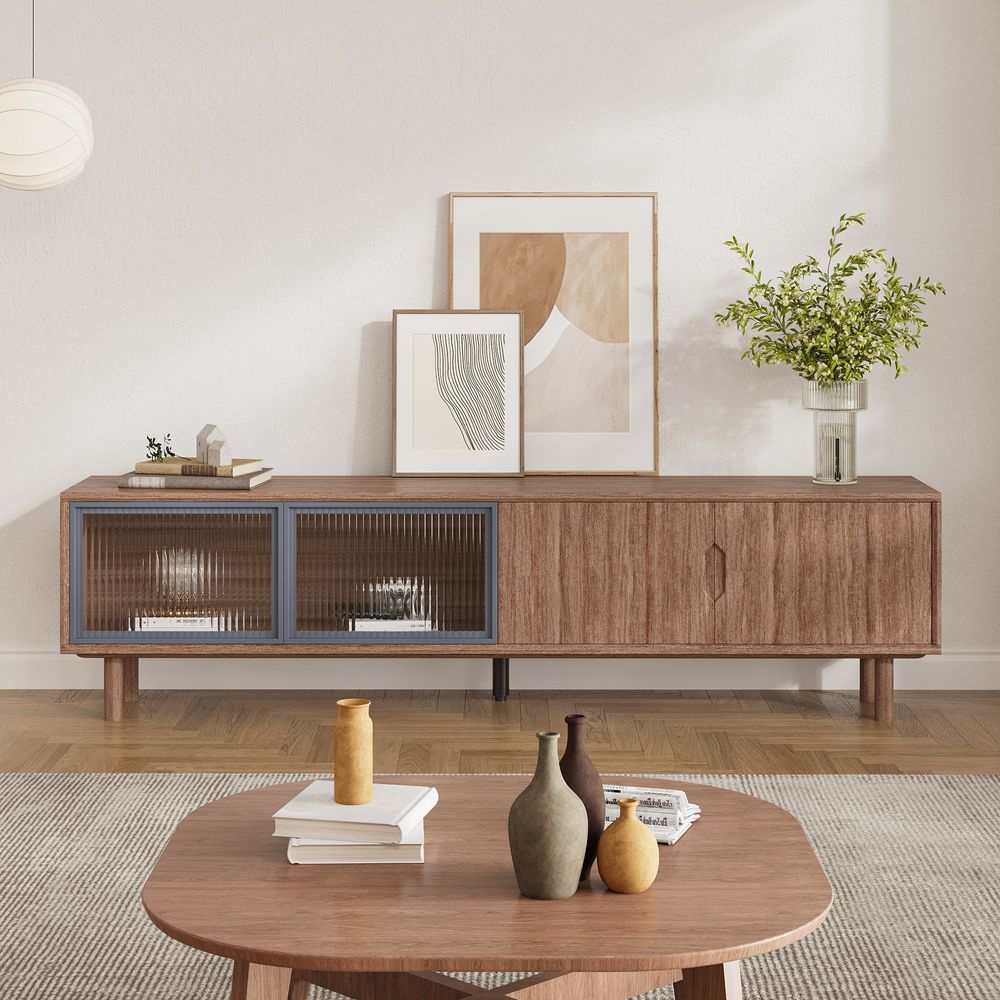 Japandi TV Stand with Sliding Doors - Japandi