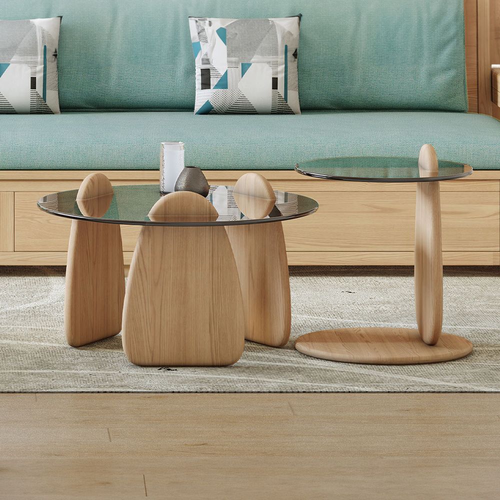 Japandi Tempered Glass Coffee Table Set - Japandi