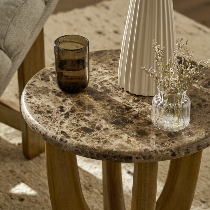 Japandi Wood & Marble Side Table - Japandi