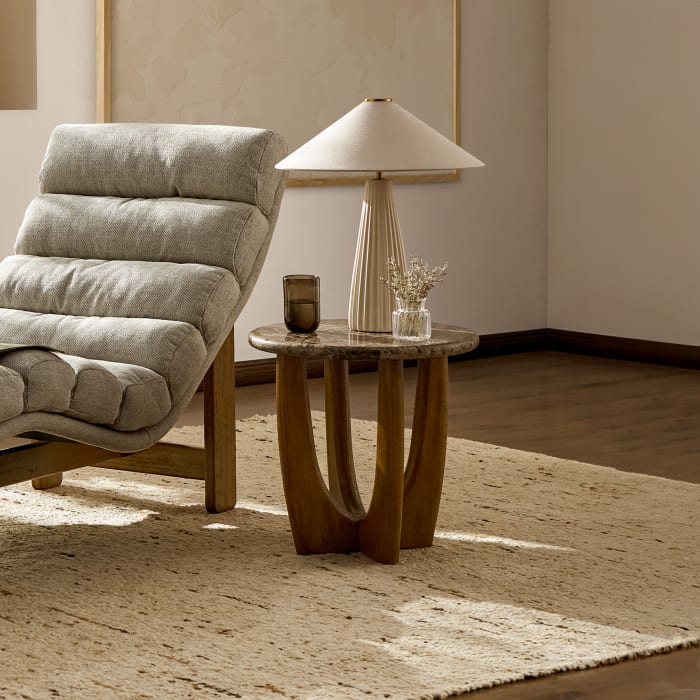 Japandi Wood & Marble Side Table - Japandi