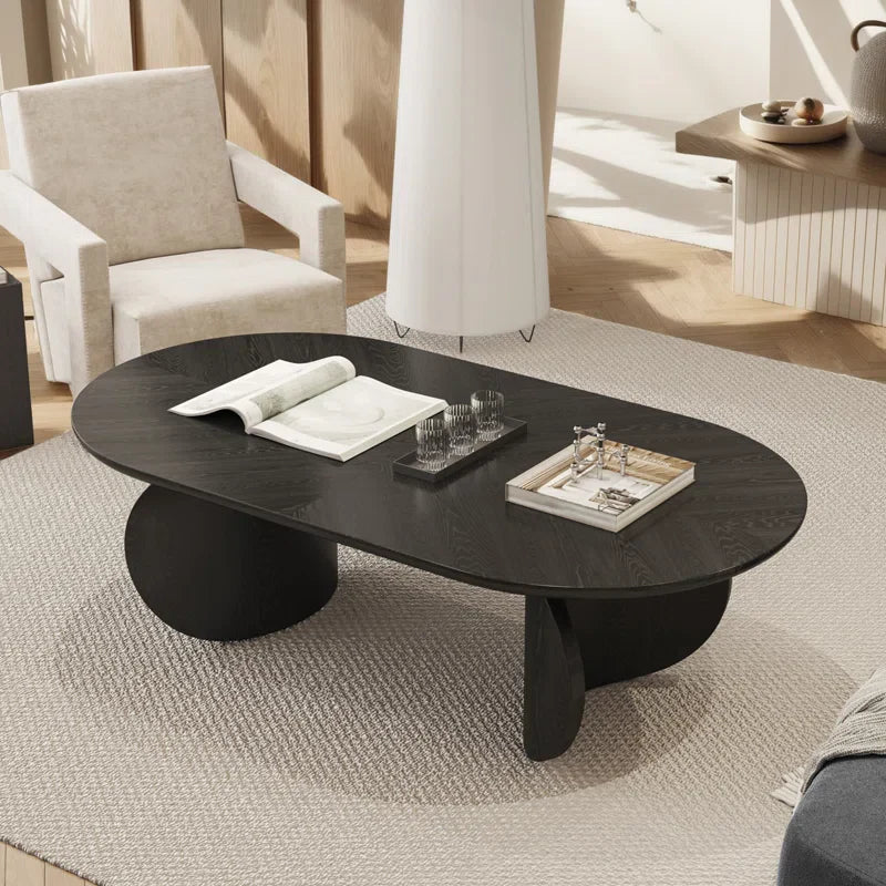 Black Oval Japandi Coffee Table - Japandi