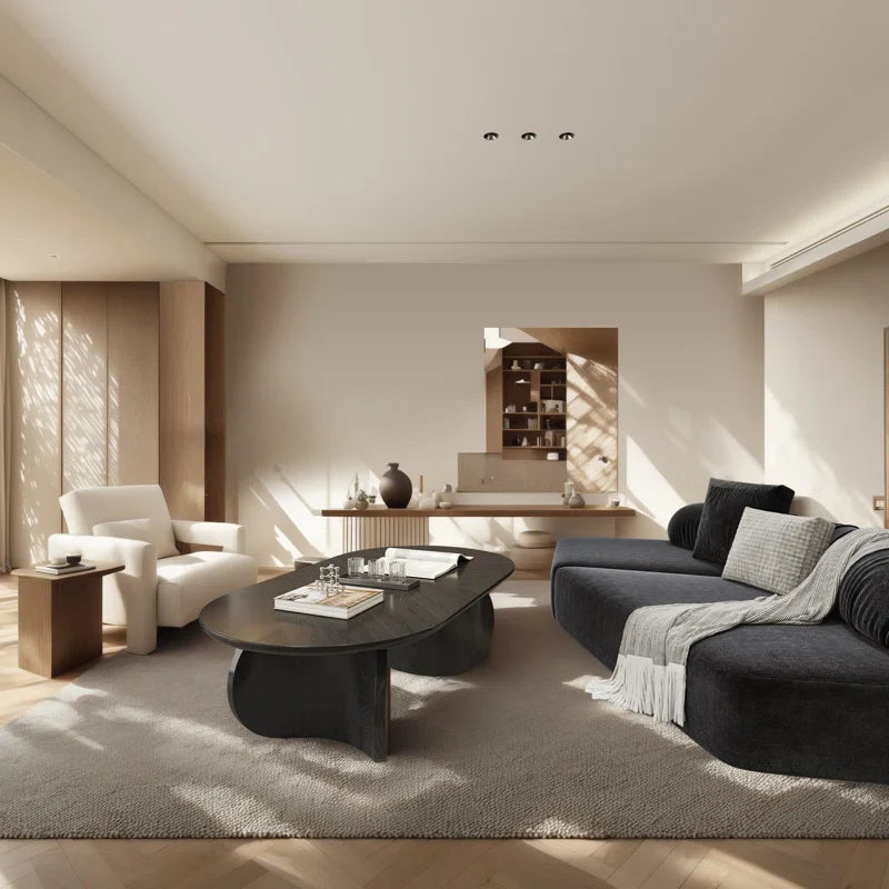 Black Oval Japandi Coffee Table - Japandi