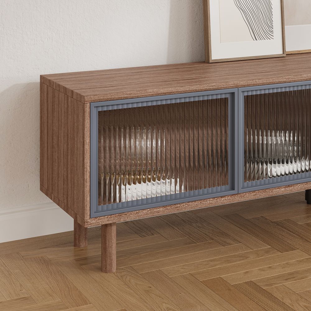 Japandi TV Stand with Sliding Doors - Japandi