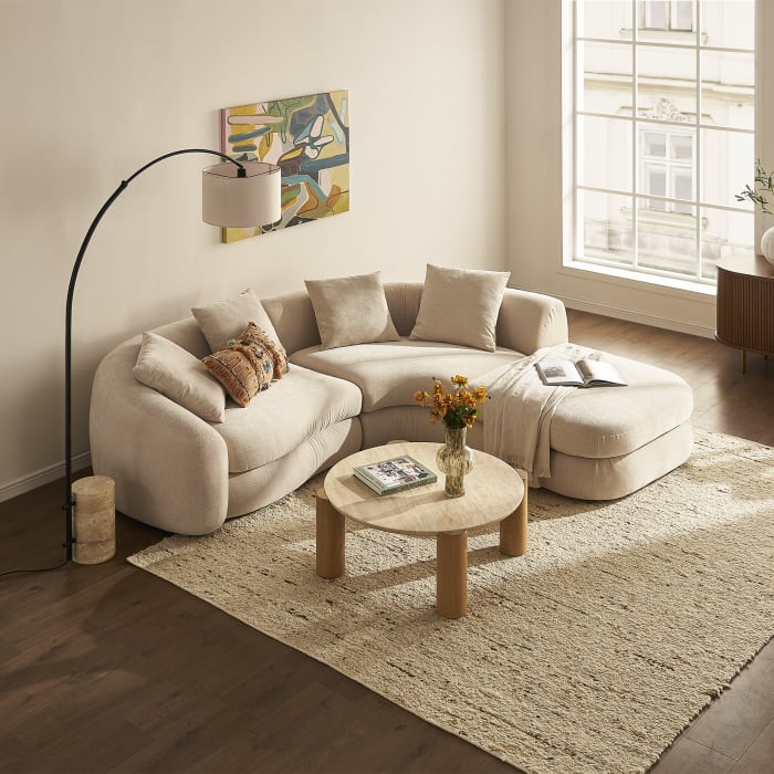 Japandi Travertine Round Coffee Table - Japandi